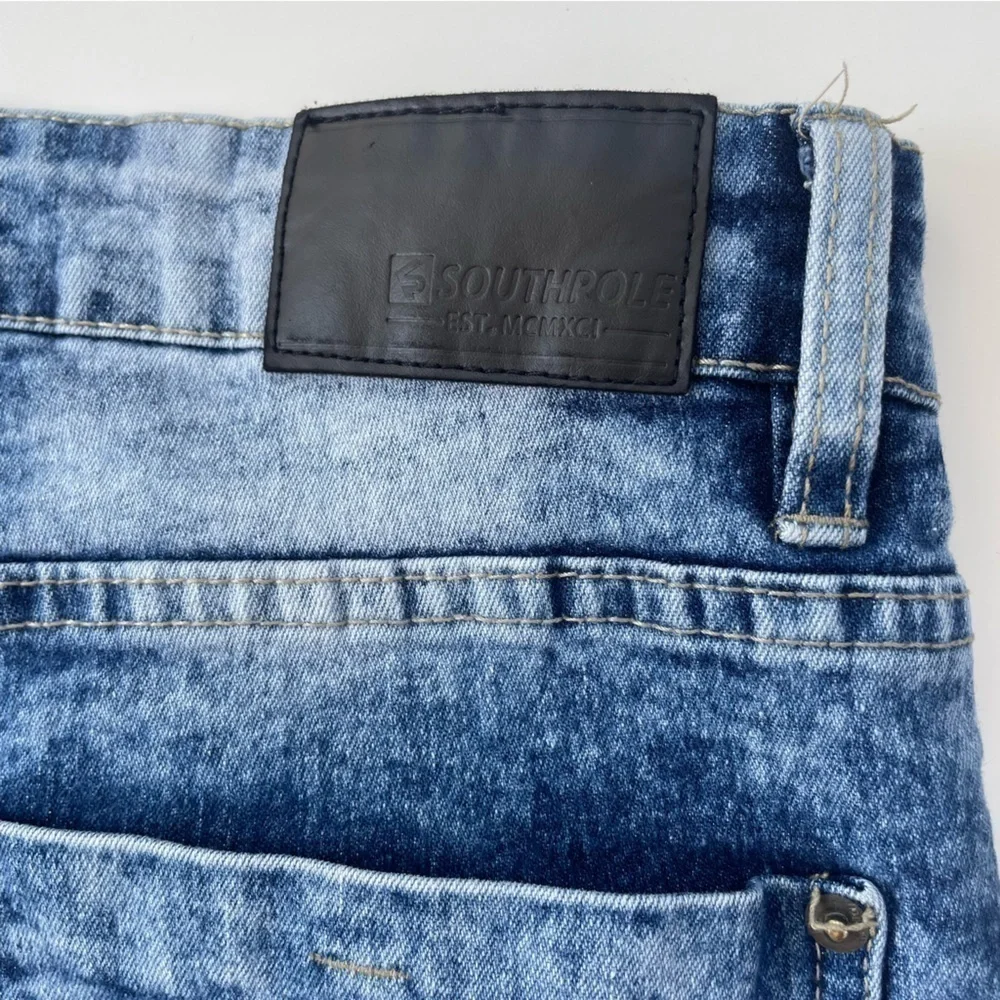 South Pole Men's Blue Acid Washed Slim Denim Jean Shorts Size 30